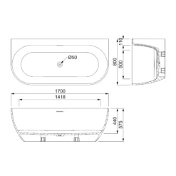 Basento Halfvrijstaand Bad | 170x80cm Solid Surface Mat Wit -Badkamer Verkoop basento halfvrijstaand bad 170x80cm solid surface mat wit vsb21 mn 5