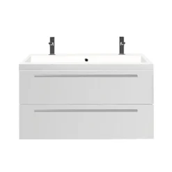 Canto Badkamermeubel Met Wastafel | 100 Cm Hoogglans Wit Front Mineraalmarmer 2 Lades Onder Elkaar