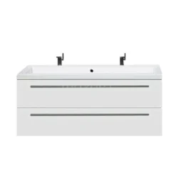 Canto Badkamermeubel Met Wastafel | 120 Cm Hoogglans Wit Front Mineraalmarmer 2 Lades Onder Elkaar