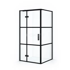 Diamond Douchecabine | 100x90 Cm Mat Zwart Helder Met 4 Zwarte Strepen Draaideur Rechthoek