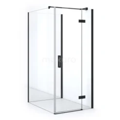 Diamond Douchecabine | 120x90 Cm Mat Zwart Helder Glas Draaideur Halfvrijstaande Rechthoek