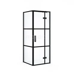 Diamond Douchecabine | 80x80 Cm Mat Zwart Helder Met 4 Zwarte Strepen Draaideur Vierkant