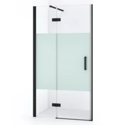 Diamond Douchedeur | 100 Cm Mat Zwart Helder Met Matte Strook Draaideur