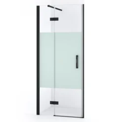 Diamond Douchedeur | 80 Cm Mat Zwart Helder Met Matte Strook Draaideur