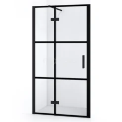 Diamond Douchedeur | 90 Cm Mat Zwart Helder Met 4 Zwarte Strepen Draaideur