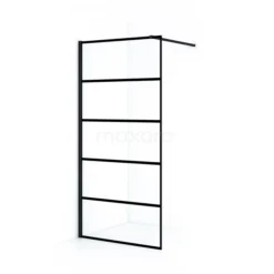 Diamond Inloopdouche | 100 Cm Mat Zwart Helder Met 6 Zwarte Strepen Vaste Wand