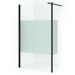 Diamond Inloopdouche | 110 Cm Mat Zwart Helder Met Matte Strook Vaste Wand Met Zijwand