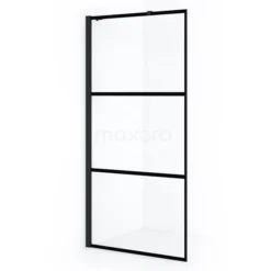 Diamond Inloopdouche | 90 Cm Mat Zwart Helder Met 4 Zwarte Strepen Vaste Wand