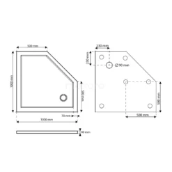 Douchebak 100x100cm Vijfhoek Acryl Hoogglans Wit -Badkamer Verkoop douchebak 100x100cm vijfhoek acryl hoogglans wit dbap1010g 4