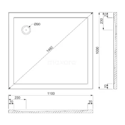Douchebak 110x100cm Rechthoek Acryl Hoogglans Wit -Badkamer Verkoop douchebak 110x100cm rechthoek acryl hoogglans wit dbar1110g 4