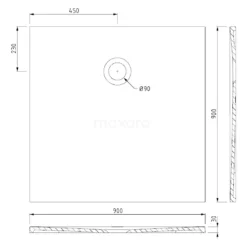 Douchebak 90x90cm Vierkant Mineraalmarmer Hoogglans Wit