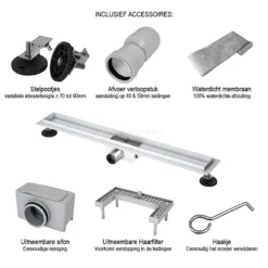 Douchegoot Met Flensrand 70cm Gestreept Rooster Rvs -Badkamer Verkoop douchegoot met flensrand 70cm gestreept rooster rvs dfg01 0700 2