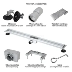 Douchegoot Met Flensrand 90cm Gestreept Rooster Rvs -Badkamer Verkoop douchegoot met flensrand 90cm gestreept rooster rvs dfg01 0900 2