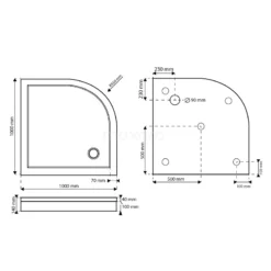 Hoge Douchebak 100x100cm Kwartrond Acryl Hoogglans Wit -Badkamer Verkoop hoge douchebak 100x100cm kwartrond acryl hoogglans wit dbaq1010 h 6