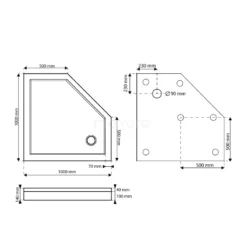 Hoge Douchebak 100x100cm Vijfhoek Acryl Hoogglans Wit -Badkamer Verkoop hoge douchebak 100x100cm vijfhoek acryl hoogglans wit dbap1010 h 6