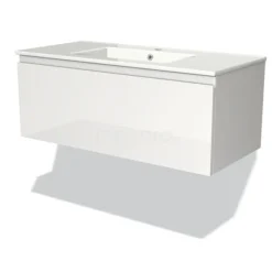Modulo Badkamermeubel Met Wastafel | 100 Cm Hoogglans Wit Greeploos Front Keramiek 1 Lade