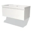 Modulo Badkamermeubel Met Wastafel | 100 Cm Mat Wit Greeploos Front Mineraalmarmer 1 Lade
