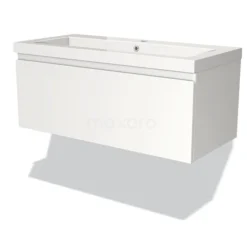 Modulo Badkamermeubel Met Wastafel | 100 Cm Mat Wit Greeploos Front Mineraalmarmer 1 Lade