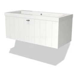 Modulo Badkamermeubel Met Wastafel | 100 Cm Mat Wit Lamel Front Mineraalmarmer 1 Lade