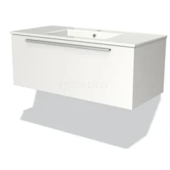 Modulo Badkamermeubel Met Wastafel | 100 Cm Mat Wit Vlak Front Keramiek 1 Lade