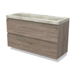 Modulo Badkamermeubel Met Wastafel | 120 Cm Eiken Greeploos Front Beton 2 Lades Onder Elkaar