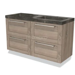 Modulo Badkamermeubel Met Wastafel | 120 Cm Eiken Kader Front Natuursteen 4 Lades