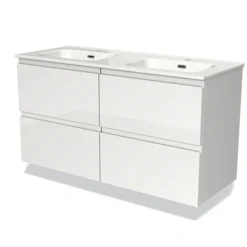 Modulo Badkamermeubel Met Wastafel | 120 Cm Hoogglans Wit Greeploos Front Keramiek 4 Lades