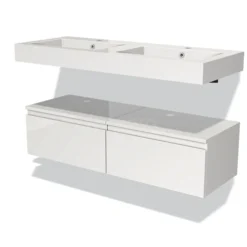 Modulo Badkamermeubel Met Wastafel | 120 Cm Hoogglans Wit Greeploos Front Mineraalmarmer Laag Zwevend