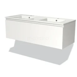 Modulo Badkamermeubel Met Wastafel | 120 Cm Mat Wit Greeploos Front Keramiek 1 Lade