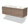 Modulo Badkamermeubel Met Wastafel | 120 Cm Middenbruin Eiken Greeploos Front Keramiek 2 Lades Naast Elkaar