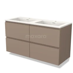 Modulo Badkamermeubel Met Wastafel | 120 Cm Taupe Greeploos Front Solid Surface 4 Lades