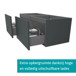 Bestsellers -Badkamer Verkoop modulo badkamermeubel met wastafel 140 cm donkergrijs lamel front mineraalmarmer 2 lades naast elkaar bmw12 00472 1