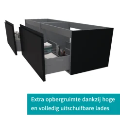 Bestsellers -Badkamer Verkoop modulo badkamermeubel met wastafel 160 cm mat zwart greeploos front mineraalmarmer 2 lades naast elkaar bmw12 00182 1