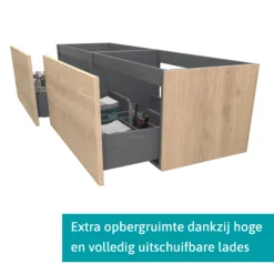 Bestsellers -Badkamer Verkoop modulo badkamermeubel met wastafel 180 cm lichtbruin eiken vlak front mineraalmarmer 2 lades naast elkaar bmw12 00669 1