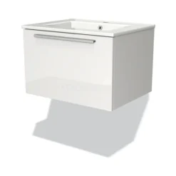 Modulo Badkamermeubel Met Wastafel | 60 Cm Hoogglans Wit Vlak Front Keramiek 1 Lade