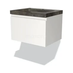 Modulo Badkamermeubel Met Wastafel | 60 Cm Mat Wit Greeploos Front Natuursteen 1 Lade