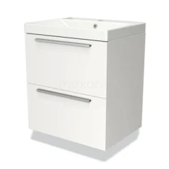 Modulo Badkamermeubel Met Wastafel | 60 Cm Mat Wit Vlak Front Keramiek 2 Lades Onder Elkaar