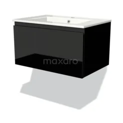 Modulo Badkamermeubel Met Wastafel | 70 Cm Hoogglans Zwart Greeploos Front Keramiek 1 Lade