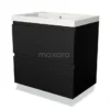 Modulo Badkamermeubel Met Wastafel | 70 Cm Mat Zwart Greeploos Front Mineraalmarmer 2 Lades Onder Elkaar