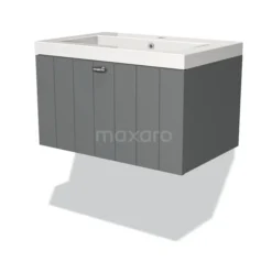 Modulo Badkamermeubel Met Wastafel | 70 Cm Middengrijs Lamel Front Mineraalmarmer 1 Lade