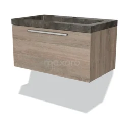 Modulo Badkamermeubel Met Wastafel | 80 Cm Eiken Vlak Front Natuursteen 1 Lade
