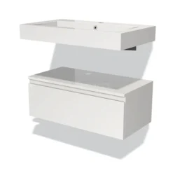 Modulo Badkamermeubel Met Wastafel | 80 Cm Hoogglans Wit Greeploos Front Mineraalmarmer Laag Zwevend