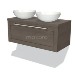 Modulo Plato Badkamermeubel Voor Waskom | 100 Cm Donkerbruin Eiken Kader Front Donkerbruin Eiken Blad 1 Lade