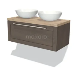 Modulo Plato Badkamermeubel Voor Waskom | 100 Cm Donkerbruin Eiken Kader Front Lichtbruin Eiken Blad 1 Lade