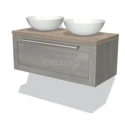 Modulo Plato Badkamermeubel Voor Waskom | 100 Cm Grijs Eiken Kader Front Eiken Blad 1 Lade