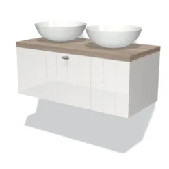 Modulo Plato Badkamermeubel Voor Waskom | 100 Cm Hoogglans Wit Lamel Front Eiken Blad 1 Lade