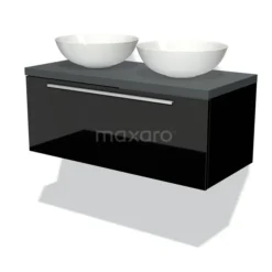 Modulo Plato Badkamermeubel Voor Waskom | 100 Cm Hoogglans Zwart Vlak Front Donkergrijs Blad 1 Lade