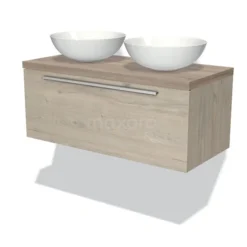 Modulo Plato Badkamermeubel Voor Waskom | 100 Cm Lichtgrijs Eiken Vlak Front Eiken Blad 1 Lade