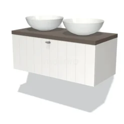 Modulo Plato Badkamermeubel Voor Waskom | 100 Cm Mat Wit Lamel Front Donkerbruin Eiken Blad 1 Lade