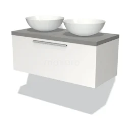 Modulo Plato Badkamermeubel Voor Waskom | 100 Cm Mat Wit Vlak Front Lichtgrijs Beton Blad 1 Lade